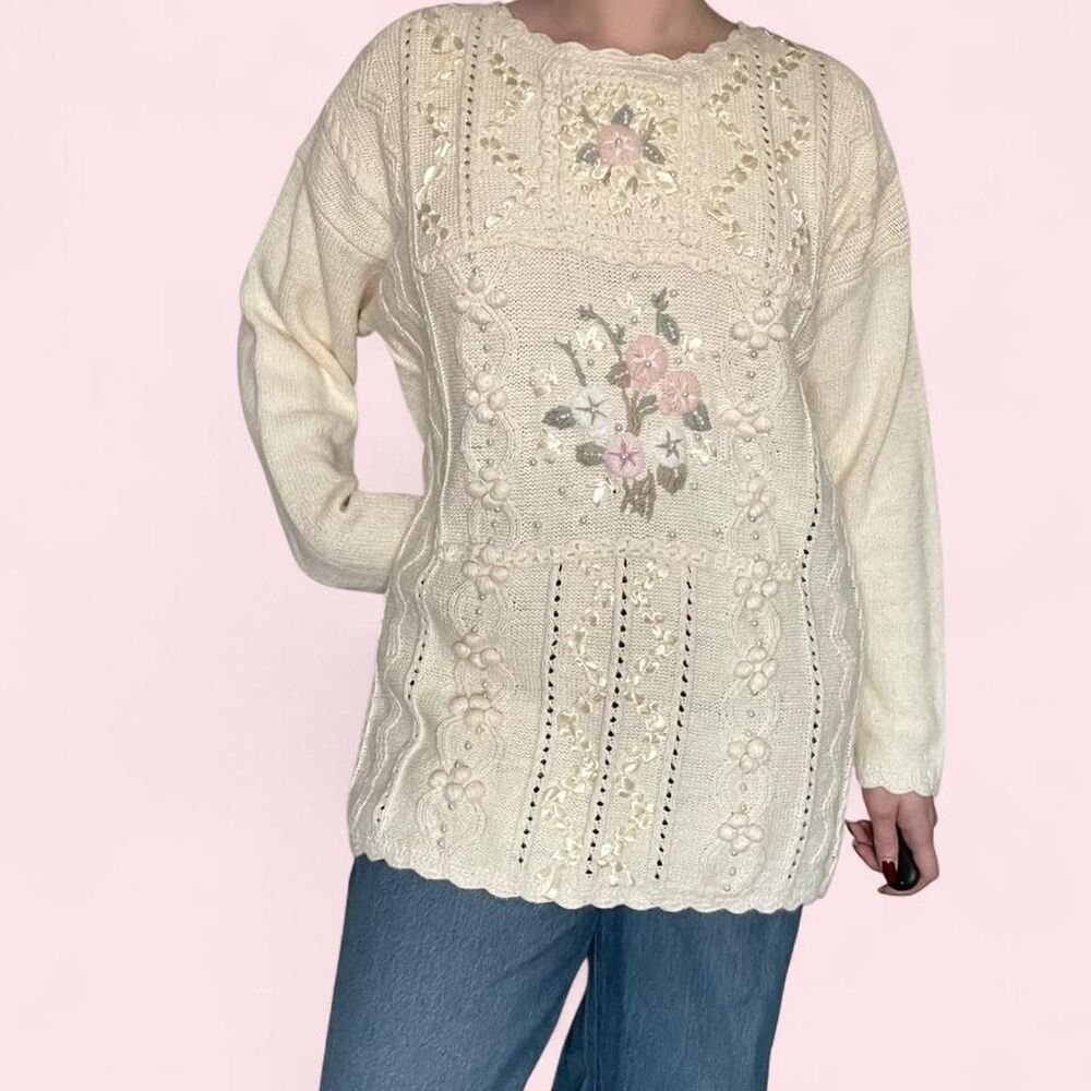 American-vintage Women's Pink and Cream Jumper